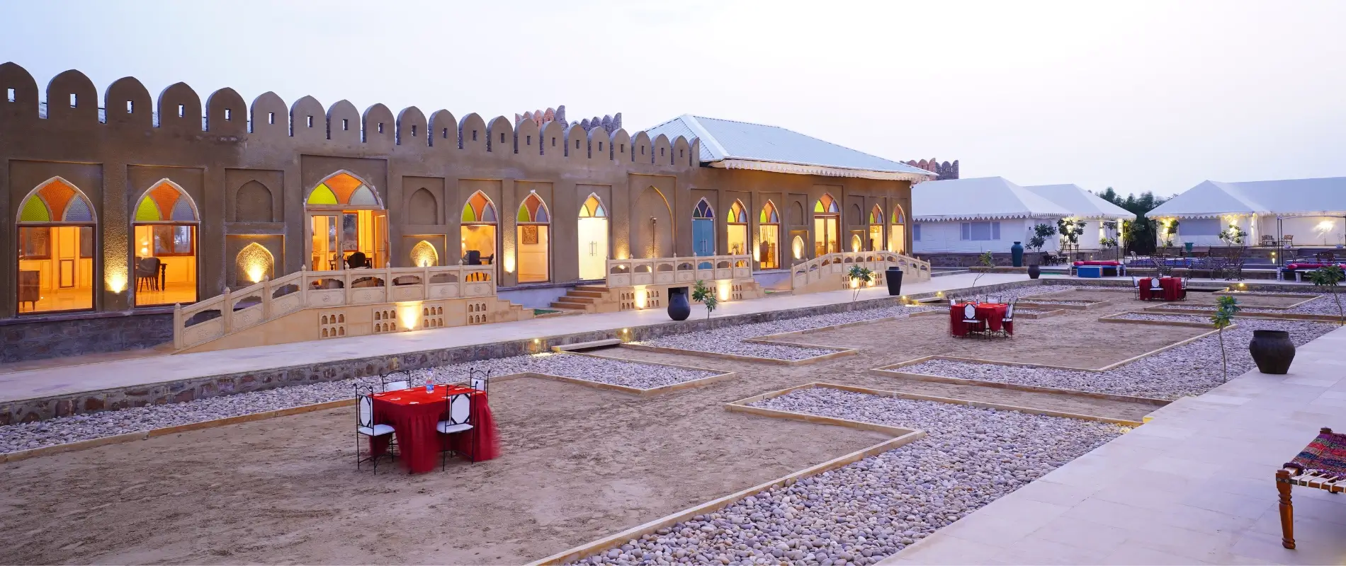 Highness Desert Camp courtyard at dusk