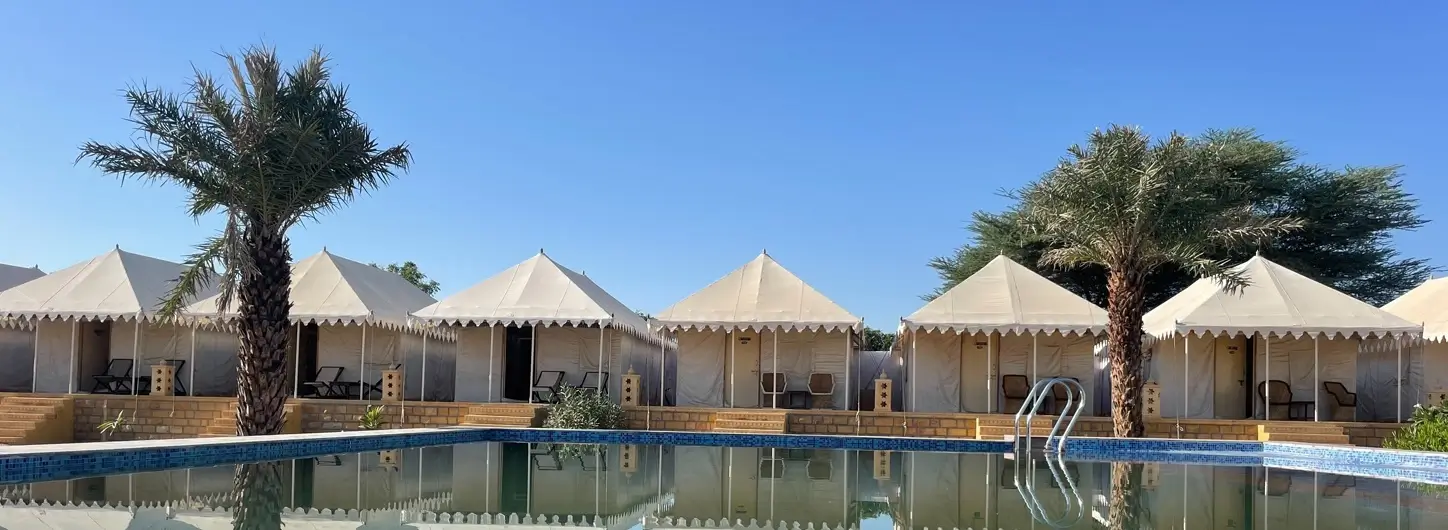 Tents lined beside the pool